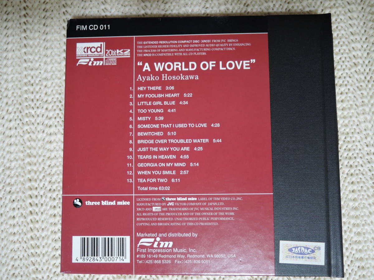 【XRCD・極レア・送料無料】 細川 綾子 ／ ア・ワールド・オブ・ラブ （Ayako Hosokawa / A World of Love）three blind mice FIM XR 011_画像2