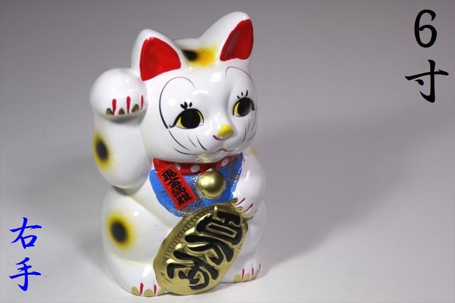 国産 ■ 開運 招き猫 ■白 6寸■右手 高さ 約 18cm_画像1