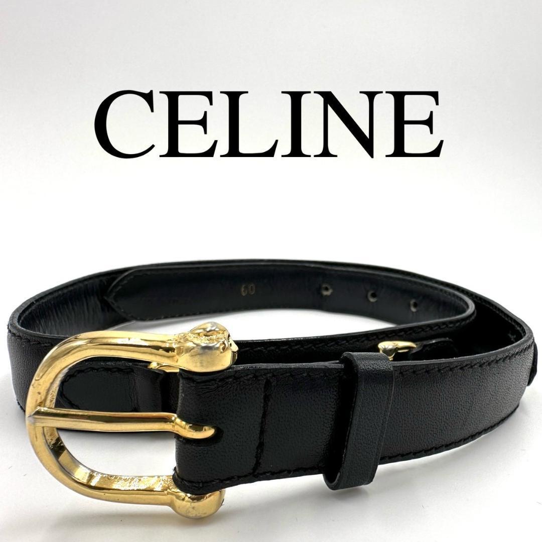 CELINE セリーヌ ベルト ワンポイントロゴ ブラック ゴールド レザー_画像1