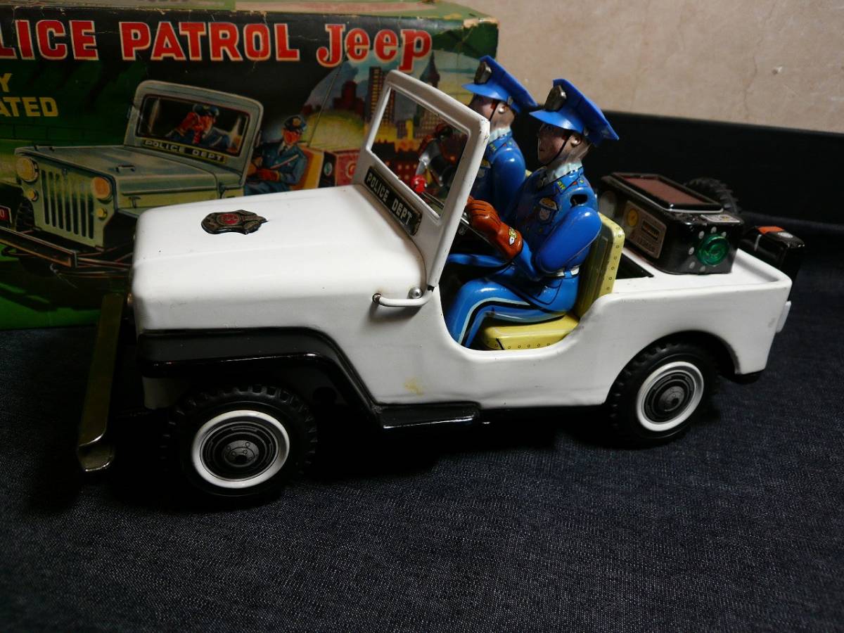 野村トーイ　POLICE PATROL Jeep　ジープ　ブリキ　当時物　実働　ジャンク_画像1