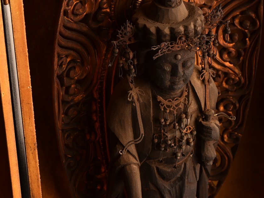 【流】仏教美術 木彫厨子入鍍金仏立像 高58cm TQ817_画像3