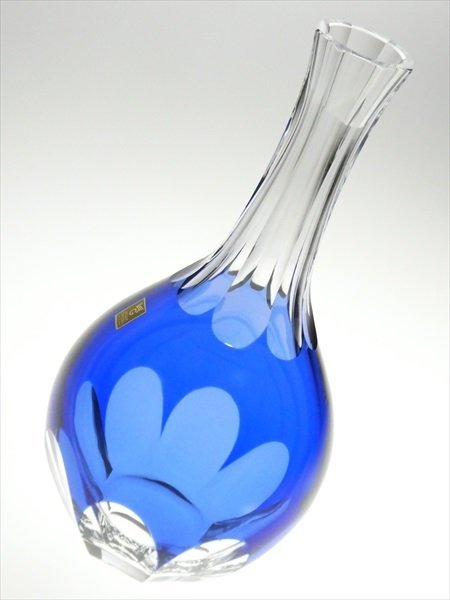 N408 カガミ クリスタル 高級シリーズ ロイヤルブルーコレクション 青被せ カット 大型 デキャンタ ワイングラス 計7点_画像4