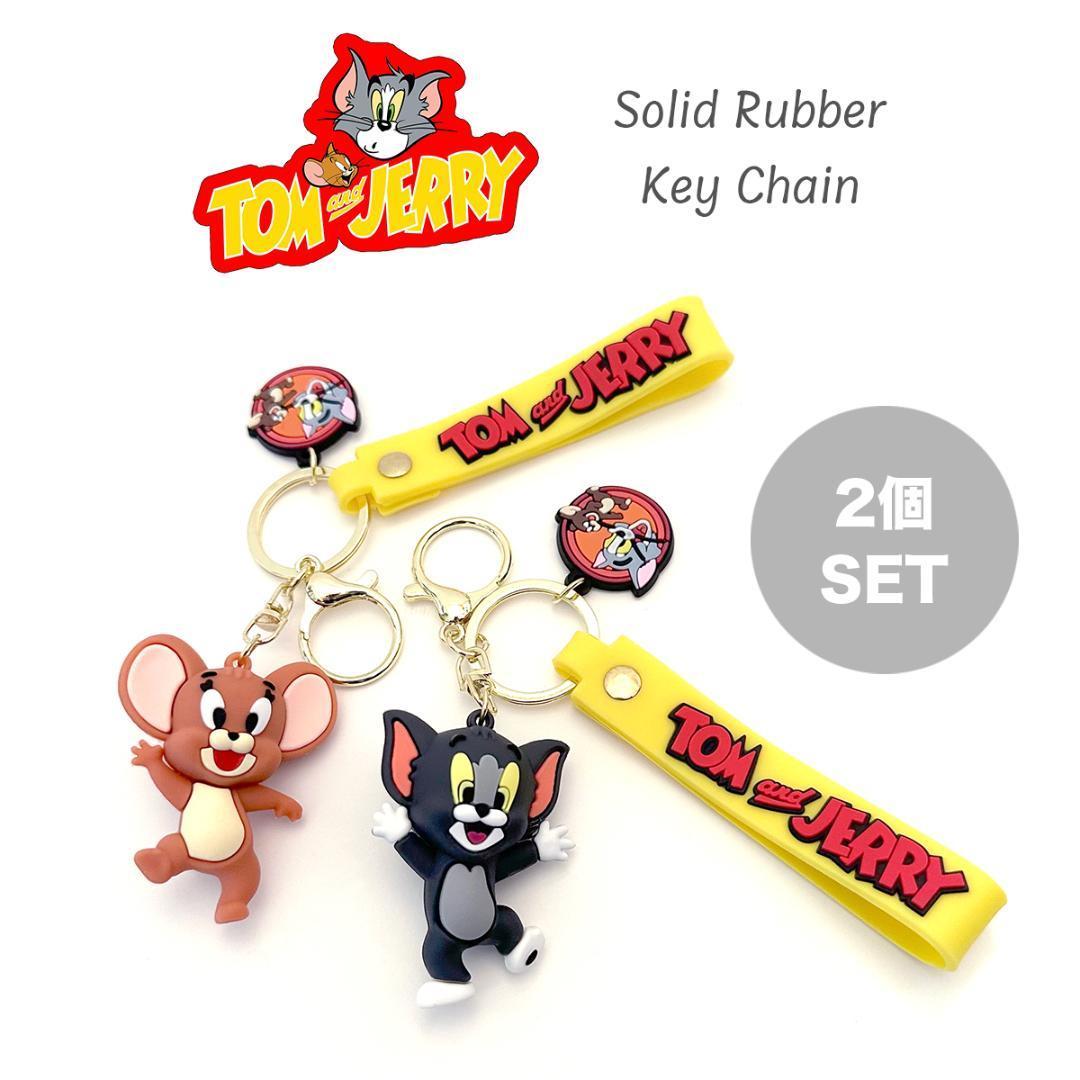  Tom . Jerry solid key holder 2 piece set Ver.2 with strap . key ring TOM & JERRY