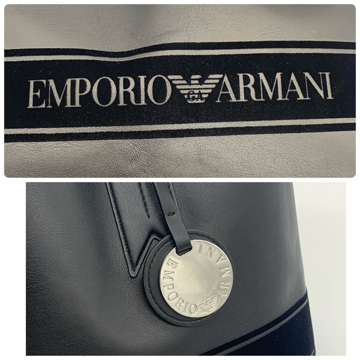 【超希少デザイン】エンポリオアルマーニ EMPORIO ARMANI トートバッグ ポーチ付 A4 PC 収納可 ベロア 肩掛け メンズ ビジネス メンズ 1円_画像10