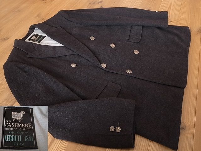 イタリア製 CERRUTI 1881 秋冬 100％ CASHMERE カシミヤ ダークグレー ダブル ブレザー テーラード ジャケット 銀釦 XL 相当_画像1