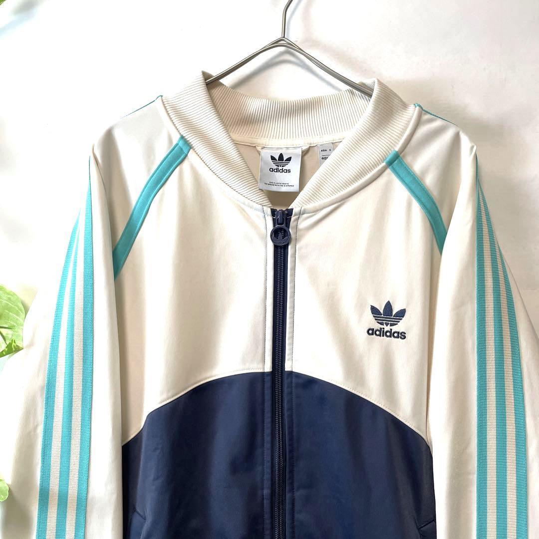 最高デザイン★adidas アディダス トラックジャケット ジャージ アウターブルゾン ベージュアイボリーネイビー紺水色 SST Lサイズ メンズ_画像3