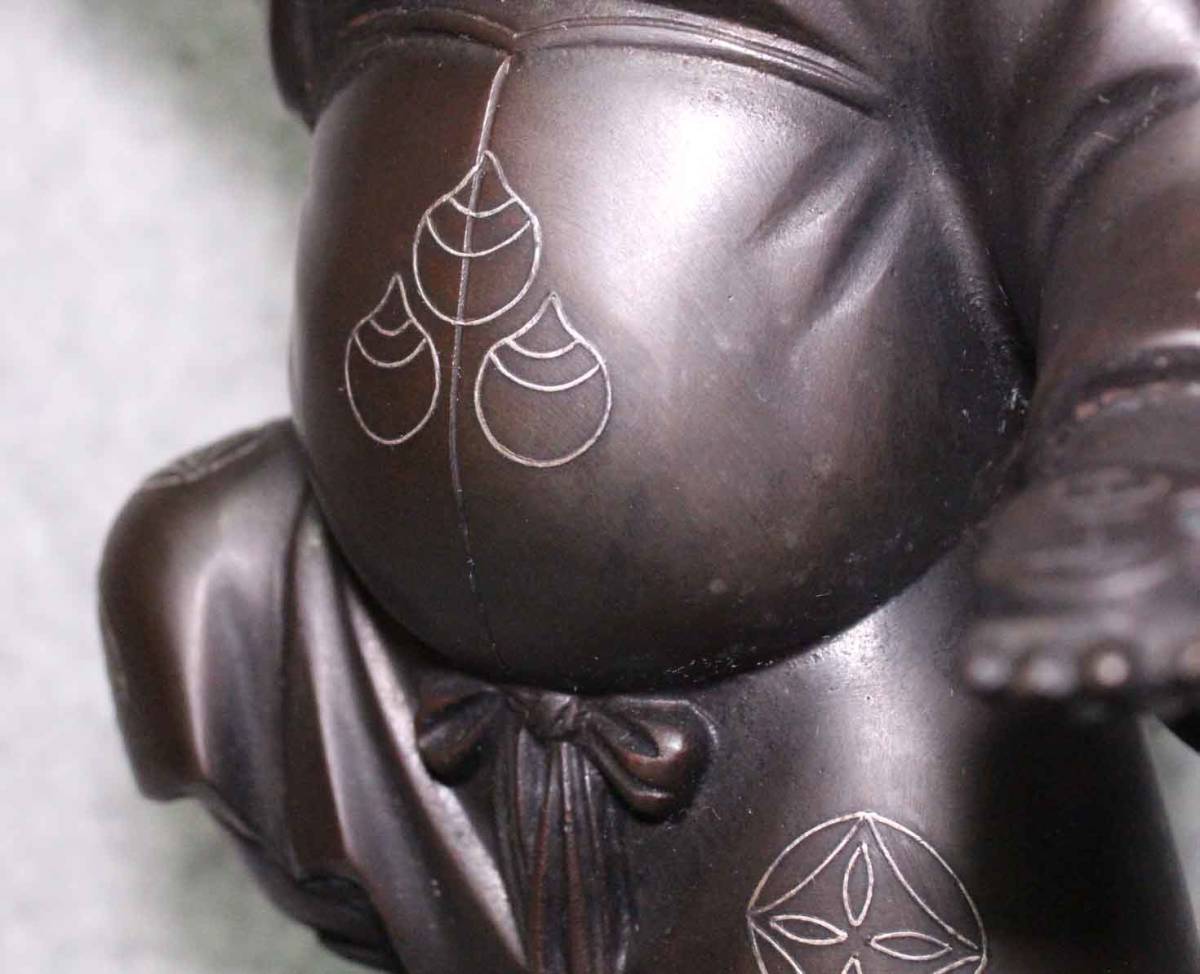 金属工芸◇大黒天 置物 栄山◇在銘 銀象嵌 宝珠 37cm 打ち出の 金属工芸◇大黒天 置物 栄山◇在銘 銀象嵌 宝珠 37cm 打ち出の