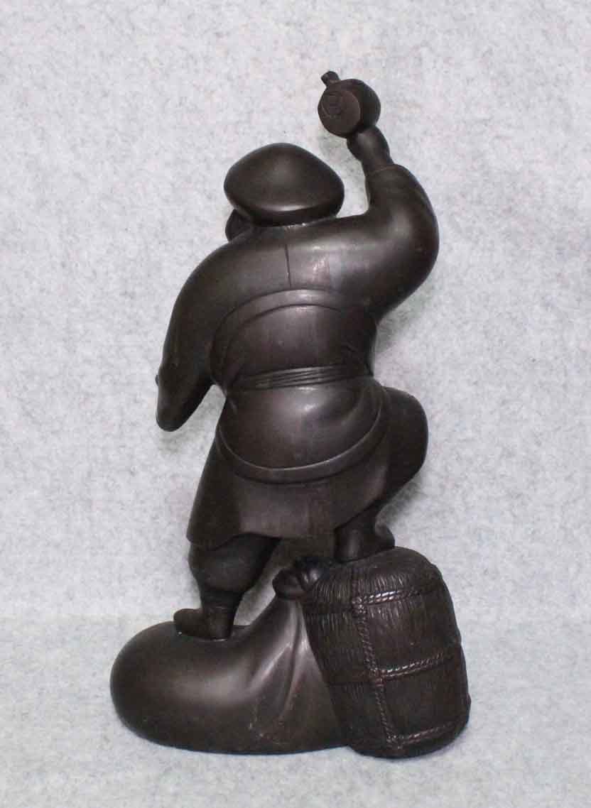 金属工芸◇大黒天 置物 栄山◇在銘 銀象嵌 宝珠 37cm 打ち出の 金属工芸◇大黒天 置物 栄山◇在銘 銀象嵌 宝珠 37cm 打ち出の