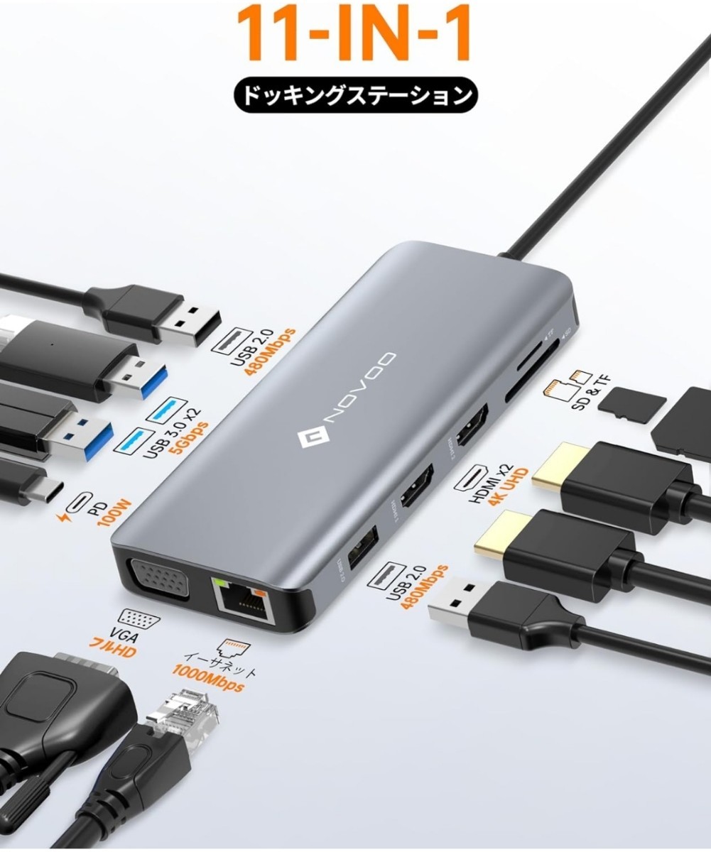 USB C ハブ 11-in-1 トリプルディスプレイ NOVOO Type-C_画像2