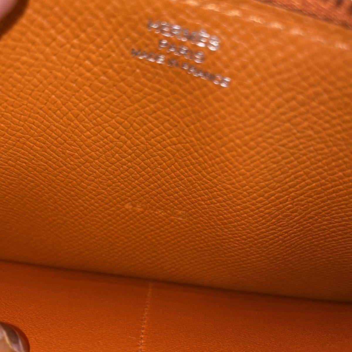 未使用　HERMES エルメス　アザップロング　 クラシック　オールレザー　オレンジ　エプソン　シルバー金具　箱付き_画像8