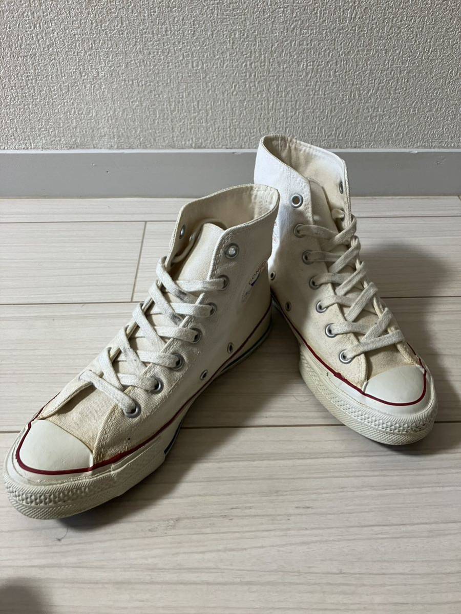  ultimate beautiful goods rare 70\'s USA made Converse all Star HI zipper Taylor wi men's 7 1/2 25.5cm eggshell white one star Vintage old clothes 