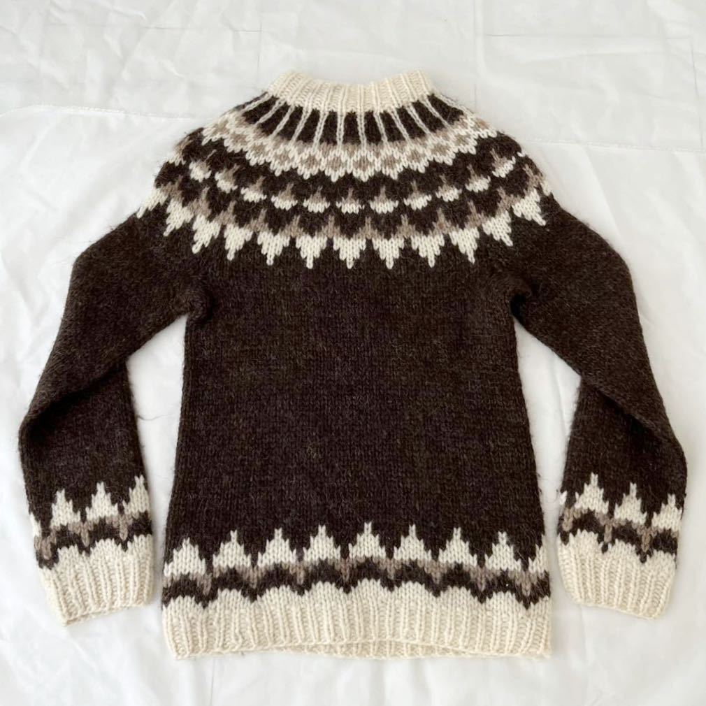 アイスランド製 80s ウール ニット セーター ALAFOSS ICEWOOL ノルディック柄 M ハンドニット （ ビンテージ Iceland Knit 雪柄 カウチン _画像4