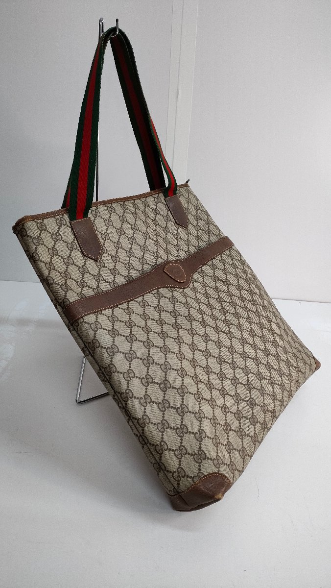 Σ希少品【GUCCI オールド グッチ グッチ ヴィンテージ シェリー ライン GG モノグラム レザー 本革 ハンド バッグ トートバッグ】OK16589_画像3