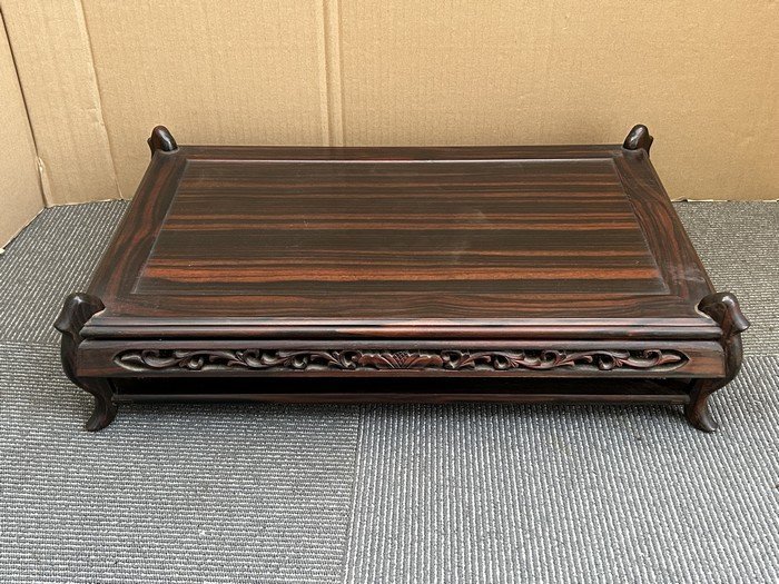 予約販売 平花台 唐木 希少【中国古美術 唐草紋 紫檀 平卓 飾台 香炉台 木工、竹工芸
