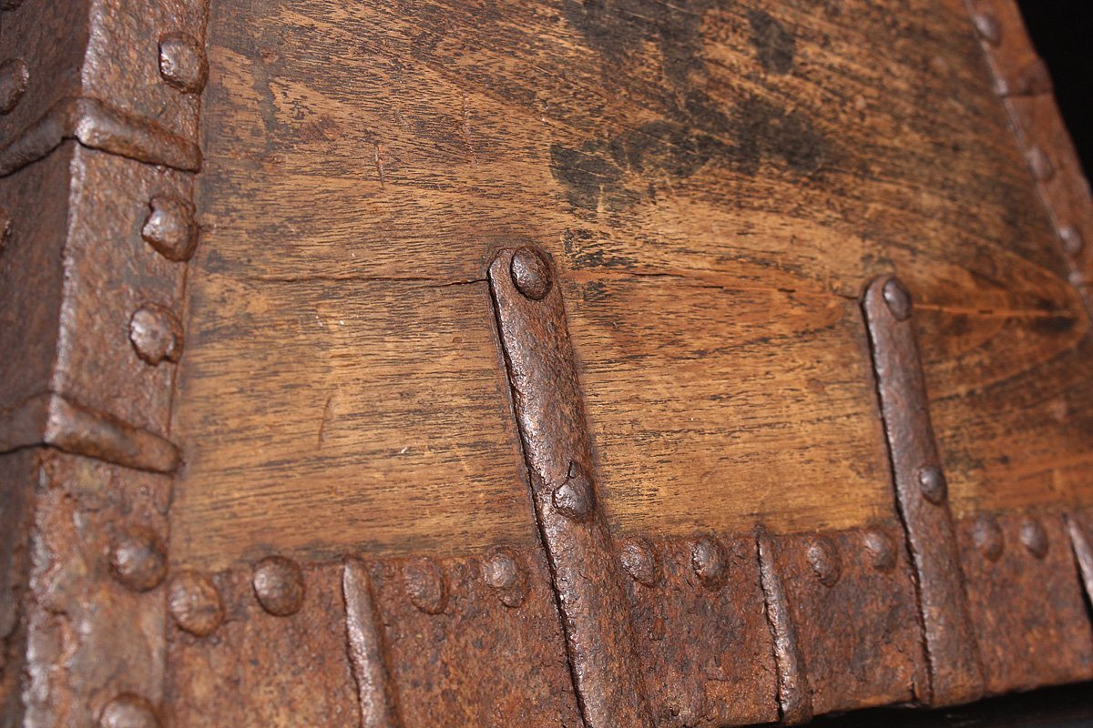DS150 中国古美術 1880年 19世紀 中国 鉄装飾 木製 ライスメジャー 高40.4cm 重3.8kg 証明書付・米計量器・ Wood Rice Measure_商品詳細もご覧ください
