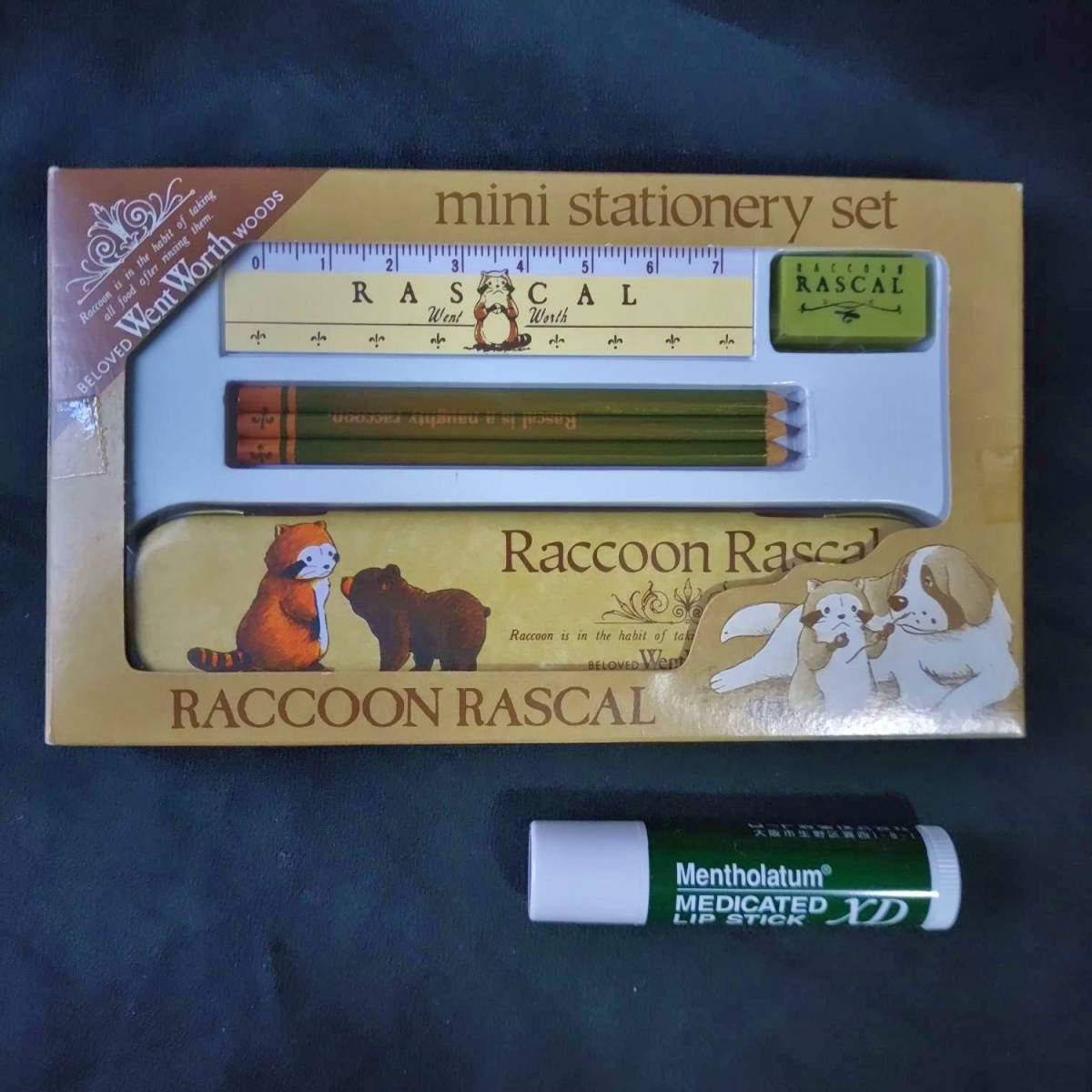 2 пункт Rascal the Raccoon канцелярские принадлежности комплект + застежка-молния эмблема дыня Hokkaido / пенал ластик карандаш линейка ограничение . данный земля брелок для ключа кисть коробка 