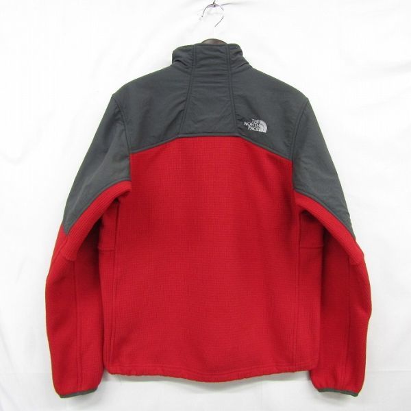 THE NORTH FACE サイズ M グリッド フリース ジャケット フルジップ ナイロン レッド グレー ノースフェイス 古着 ビンテージ 3JA0605_画像2