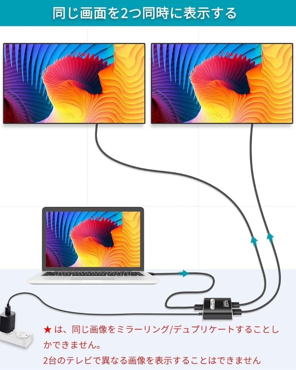 【未使用品】HDMI 分配器 1入力2出力 HDMI スプリッター 2画面同時出力 オーディオ同期 4Kx2K/1080P対応 3D視覚効果 アルミ合金製本体_画像3