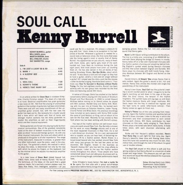 USオリジLP！紺ラベル VAN GELDER刻印 STEREO盤 Kenny Burrell / Soul Call 64年【Prestige / PRST 7315】ケニー・バレル Ray Barretto_画像3