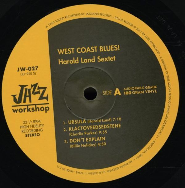 スペインプレス重量盤！Harold Land / West Coast Blues! 2011年プレス【Jazz Workshop / JW-027】Barry Harris Joe Gordon Wes Montgomery_画像2