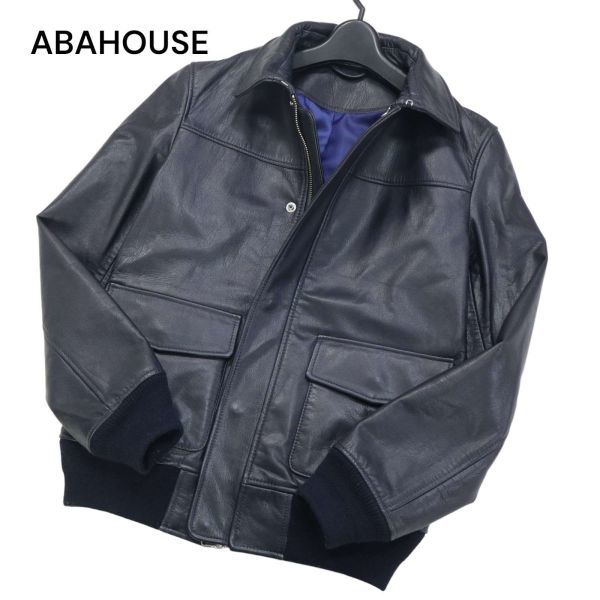 ABAHOUSE アバハウス 秋冬 山羊革★ ゴート レザー A-2 ミリタリー フライト ジャケット Sz.2　メンズ ネイビー　I4T00062_1#N_画像1