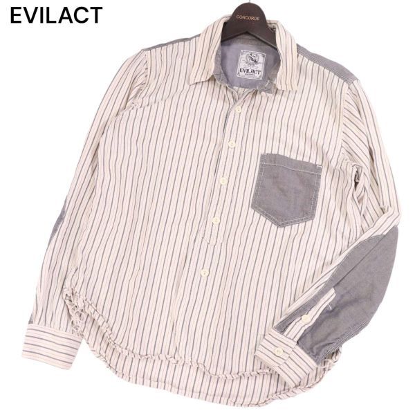 EVILACT イーブルアクト 通年 シャンブレー切替★ 長袖 ストライプ シャツ Sz.M位 メンズ I4T00106_1#Cの画像1