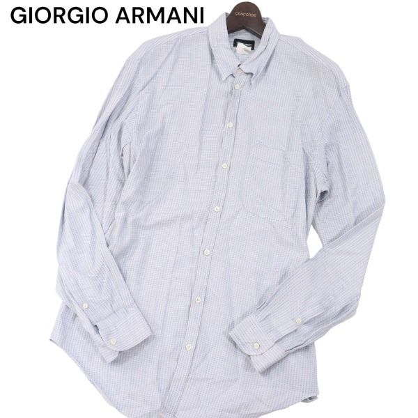 GIORGIO ARMANIjoru geo Armani через год кнопка down * длинный рукав полоса сорочка Sz.41/16 мужской I4T00231_1#C