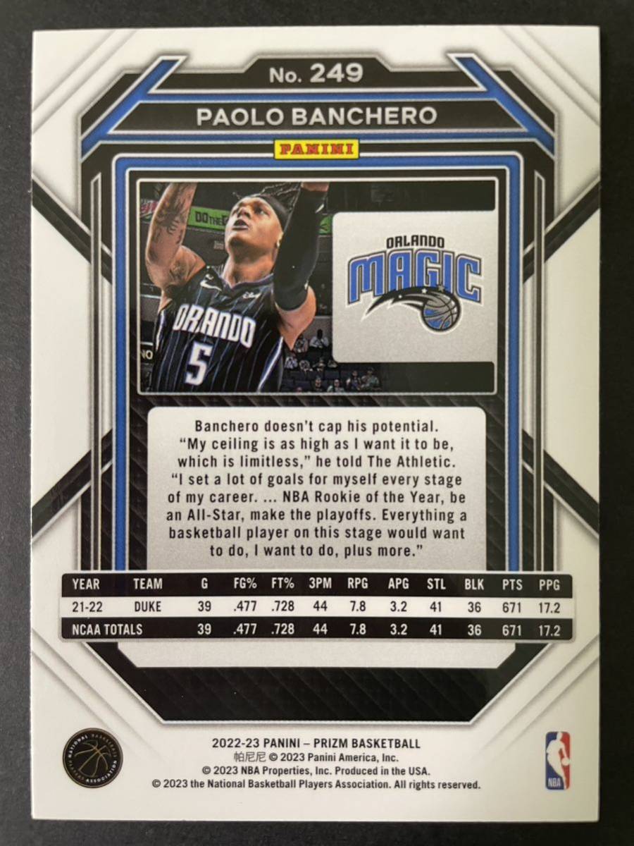 2022-23 Panini prizm paolo banchero base RC ルーキーカード　NBAカード　バンケロ　大活躍！_画像2