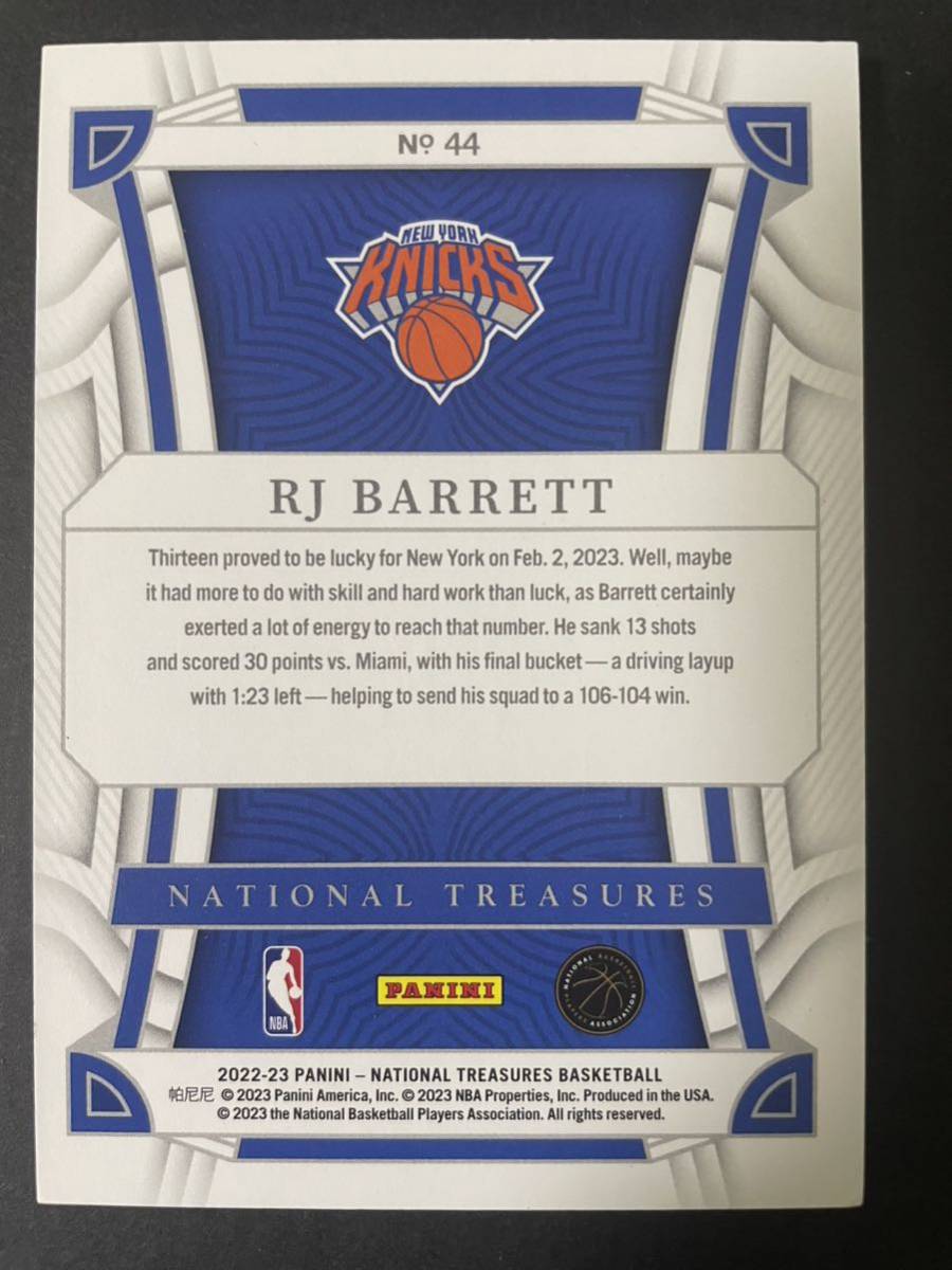 99枚限定　2022-23 Panini national treasures 最高級シリーズ　rj Barrett NBAカード　大活躍！_画像2