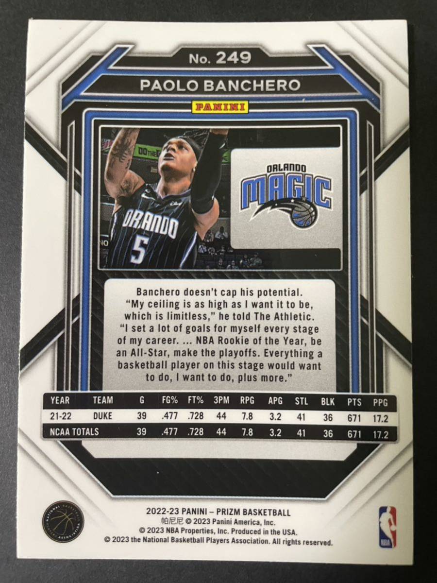 2022-23 Panini prizm paolo banchero base RC ルーキーカード　NBAカード　バンケロ　大活躍！_画像2