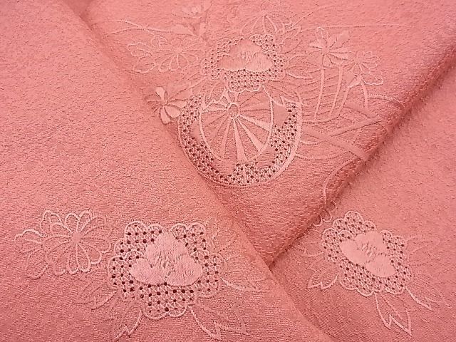  flat peace shop Noda shop # tsukesage undecorated fabric total embroidery swatou embroidery flower car writing peach color excellent article unused n-sa3619