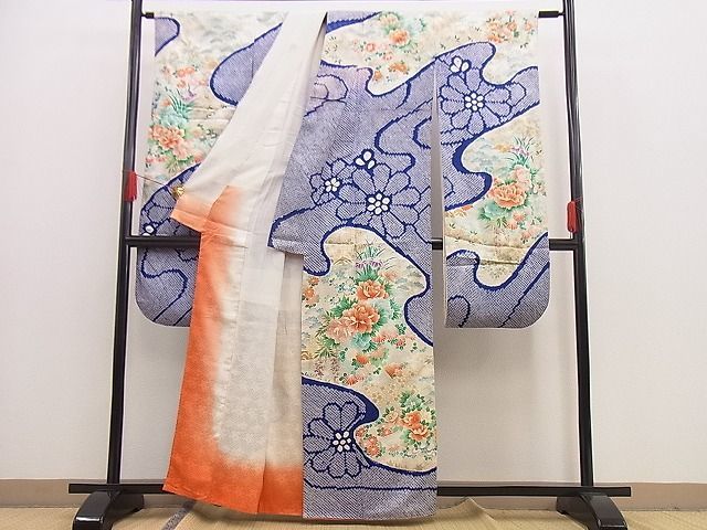 平和屋野田店■豪華振袖 絞り 松竹梅 流水菊牡丹花文 金彩 逸品 n-hj7881の画像4