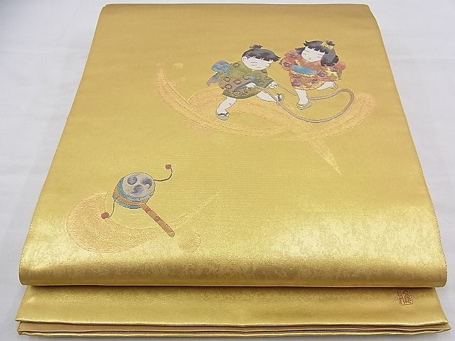 平和屋野田店■太鼓柄袋帯　作家物　縄跳び　金糸　逸品　未使用　n-bg0595_画像1