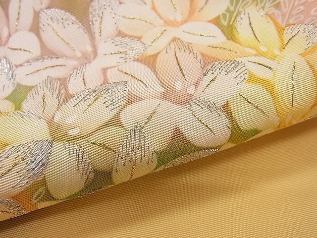 平和屋1■塩瀬 九寸名古屋帯 花籠文 銀糸刺繍 金銀糸 逸品 ha7136の画像5