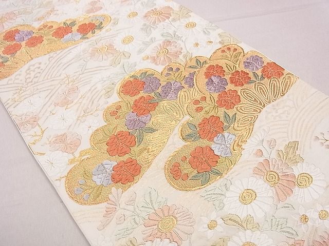 平和屋1■六通柄袋帯　唐織　立波花松文　金糸　逸品　vp8446_画像2