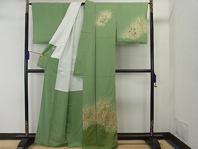 平和屋1■訪問着　作家物　手描き　四季の花　暈し染め　金彩　反端付き　逸品　1yc1609_画像2