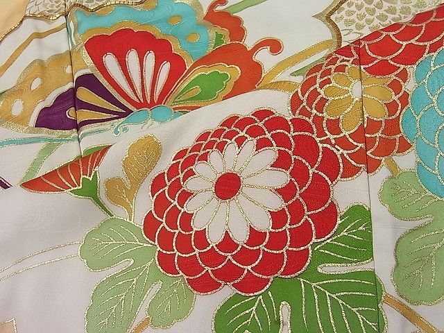 平和屋1■豪華振袖 駒刺繍 雲取り花蝶文 金彩 逸品 ut6289の画像5