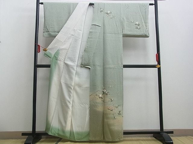 平和屋野田店■訪問着 友禅 杢目絞り 白椿 暈し染め 逸品 n-ar4350の画像2