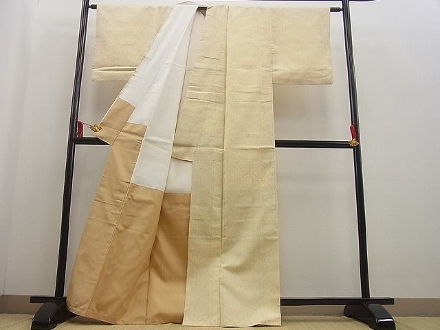 平和屋野田店■上質な紬　麻の葉文様　逸品　n-kg4989_画像3