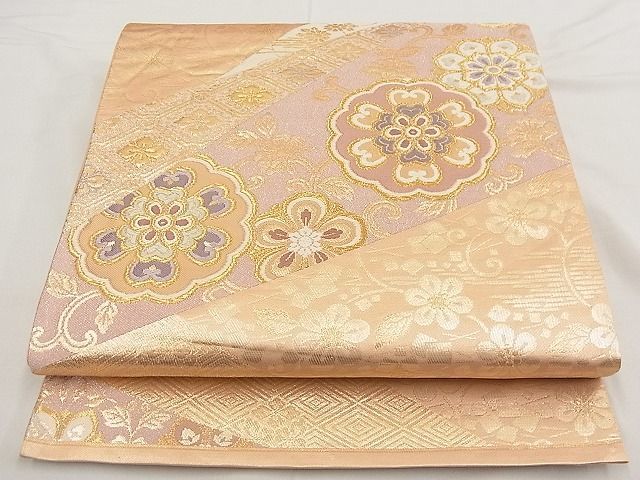 平和屋野田店■六通柄袋帯　唐織　切嵌花鳥唐草文　金糸　逸品　n-me0278_画像1