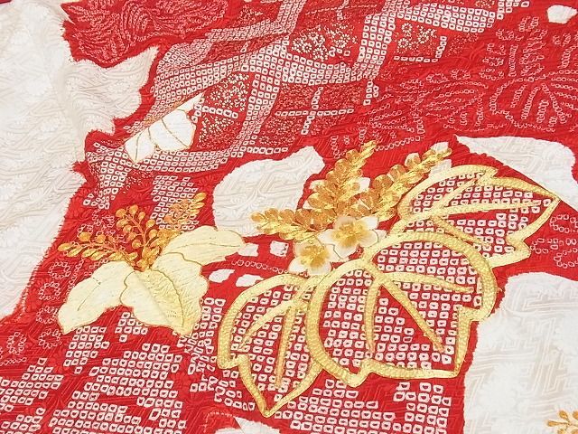 平和屋-こころ店■豪華振袖 駒刺繍 絞り 桐花文 金彩 着丈155.5cm 裄丈61cm 正絹 逸品 B-sa4755の画像4