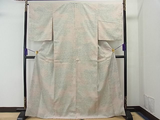 平和屋1■本場結城紬　重要無形文化財　80亀甲　牡丹　証紙付き　逸品　1yc1555_画像2