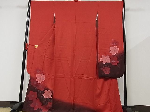 平和屋-こころ店■豪華振袖　舞桜文　銀彩　着丈167.5cm　裄丈69cm　正絹　逸品　B-sa4795_画像1