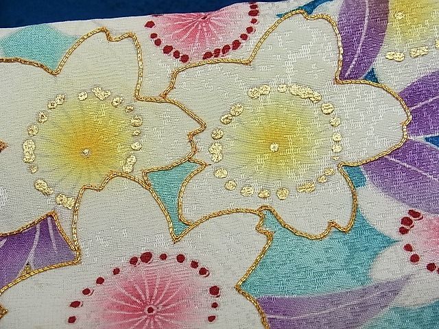 平和屋-こころ店■豪華振袖　長襦袢セット　駒刺繍　花宝尽くし　暈し染め　金彩　着丈160cm　裄丈66cm　正絹　逸品　B-oa7859_画像5