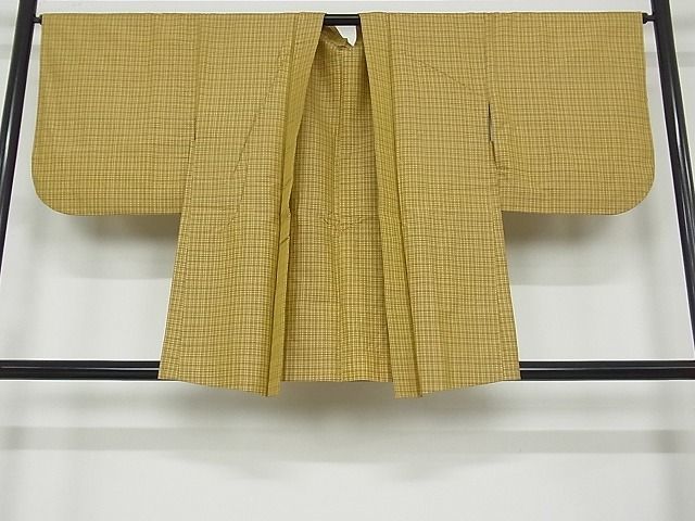 平和屋-こころ店■羽織　紬地　格子　正絹　逸品　1B-wt1062_画像1