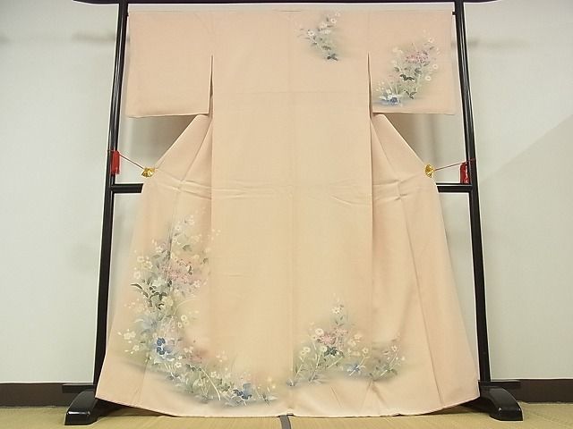 平和屋-こころ店■訪問着　友禅　草花文　暈し染め　着丈165cm　裄丈66.5cm　正絹　逸品　B-zg7808_画像1