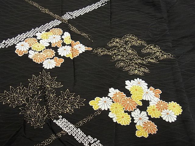 平和屋-こころ店■羽織　松花文　黒地　正絹　逸品　1B-np1108_画像4