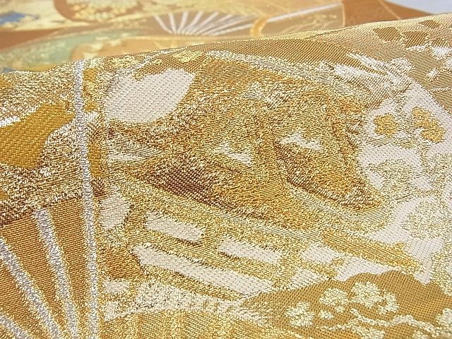平和屋-こころ店■西陣　川島織物　本袋帯　扇面絵巻文　金糸　正絹　逸品　B-jd5274_画像4