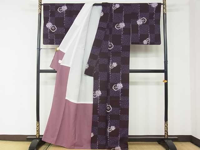 平和屋2■小紋 市松舞桜文 洗える着物 rt3126の画像3