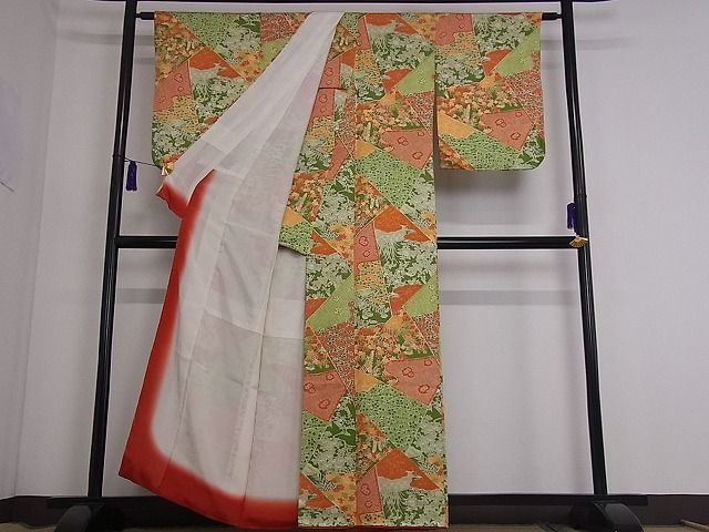 平和屋-こころ店◆上質な小紋　手描き　切嵌花文　着丈161cm　裄丈67cm　正絹　逸品　mop059_画像2